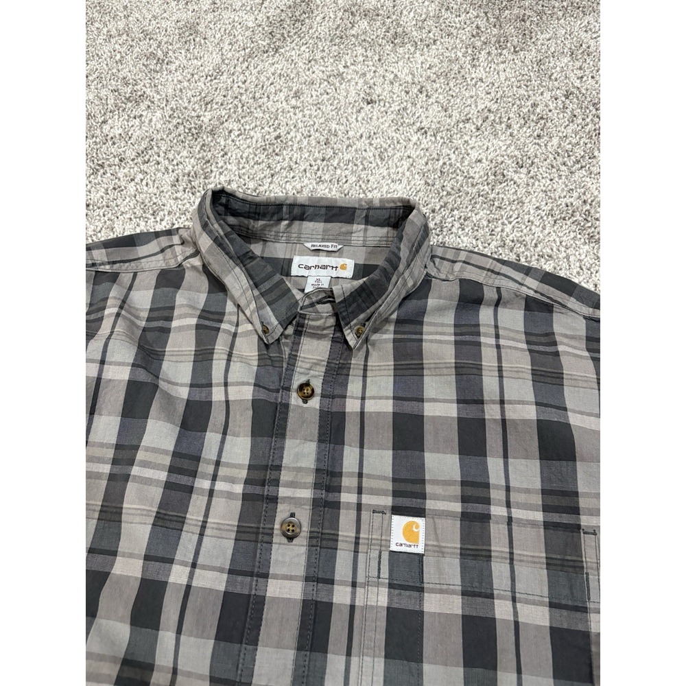 Carhartt Relaxed Fit Plaid Shirt Mens XL Tall Grey Black Long Sleeve Button Down - Picture 3 of 6